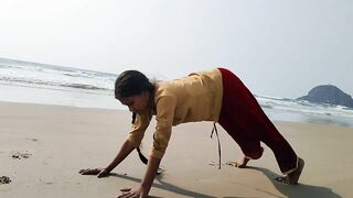 Easy beach yoga workout for beginners|surya namaskaralu|by #anshu|@A&A creations