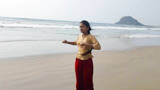 Easy beach yoga workout for beginners|surya namaskaralu|by #anshu|@A&A creations