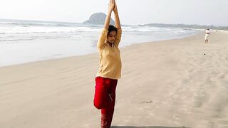 Easy beach yoga workout for beginners|surya namaskaralu|by #anshu|@A&A creations