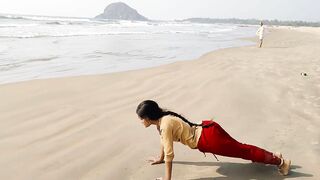 Easy beach yoga workout for beginners|surya namaskaralu|by #anshu|@A&A creations