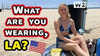 Bikini Girl playing volleyball on Santa Monica Beach - What are you wearing, LA?