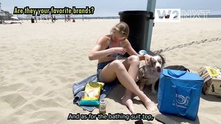 Bikini Girl playing volleyball on Santa Monica Beach - What are you wearing, LA?