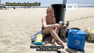 Bikini Girl playing volleyball on Santa Monica Beach - What are you wearing, LA?