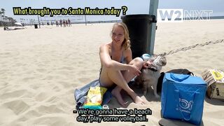 Bikini Girl playing volleyball on Santa Monica Beach - What are you wearing, LA?