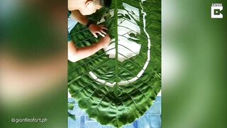 ART ON GIANT LEAVES // Artist Creates Celebrity Portraits On Leaves