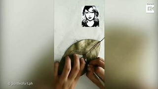 ART ON GIANT LEAVES // Artist Creates Celebrity Portraits On Leaves