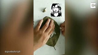 ART ON GIANT LEAVES // Artist Creates Celebrity Portraits On Leaves