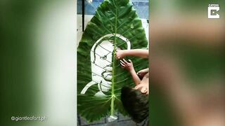 ART ON GIANT LEAVES // Artist Creates Celebrity Portraits On Leaves