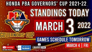 PBA STANDINGS TODAY as of MARCH 3, 2022 | GAME RESULTS TODAY | Games Schedule Tomorrow