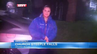 Steeple falls off Virginia Beach church, wedged against apartment complex