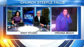 Steeple falls off Virginia Beach church, wedged against apartment complex