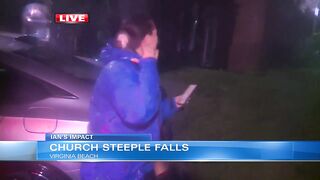 Steeple falls off Virginia Beach church, wedged against apartment complex