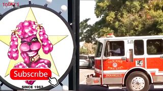 Bikini Clad Woman Get Off SJ Fire Truck straight into a Strip Club