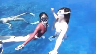 Deep Underwater Girl Swimming | Bikini Girls Swimming In Underwater 102 | Underwater Official 10M