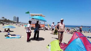 Beach Walk 4K - Barcelona Spain - Sant Miquel Beach - June 2022