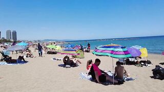 Beach Walk 4K - Barcelona Spain - Sant Miquel Beach - June 2022