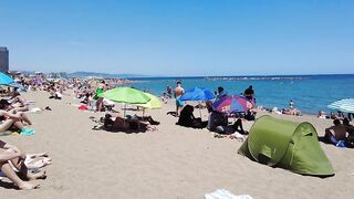 Beach Walk 4K - Barcelona Spain - Sant Miquel Beach - June 2022