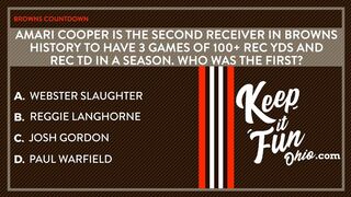 Who was the first Cleveland Brown to have 3 games of 100+ rec yards and 1 TD in a season?