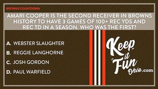 Who was the first Cleveland Brown to have 3 games of 100+ rec yards and 1 TD in a season?