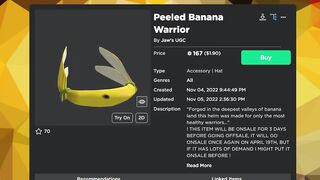 New Banana Valkyrie Helm In Roblox! (167 Robux)