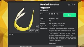 New Banana Valkyrie Helm In Roblox! (167 Robux)