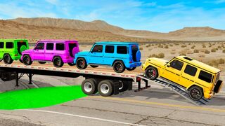 Flatbed Trailer Cars Transporatation with Truck - Pothole vs Car #2 - BeamNG.Drive