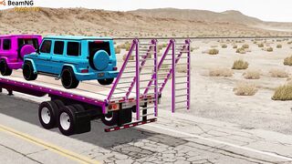 Flatbed Trailer Cars Transporatation with Truck - Pothole vs Car #2 - BeamNG.Drive