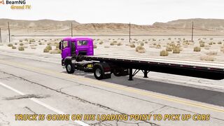 Flatbed Trailer Cars Transporatation with Truck - Pothole vs Car #2 - BeamNG.Drive