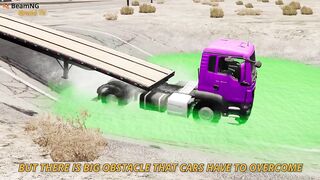 Flatbed Trailer Cars Transporatation with Truck - Pothole vs Car #2 - BeamNG.Drive