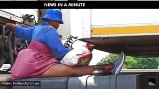 Grandma ‘surfing’ between lorry’s cab and trailer | NEWS IN A MINUTE