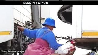 Grandma ‘surfing’ between lorry’s cab and trailer | NEWS IN A MINUTE