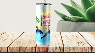 20oz Skinny Tumbler Summer Vibes Sublimation Design, Summer Tumbler Png, Beach Tumbler Png