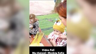 Monkey Hair Red and Baby Diem relax and play at the beach with their Mom part 3 #short