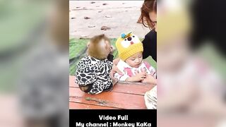 Monkey Hair Red and Baby Diem relax and play at the beach with their Mom part 3 #short