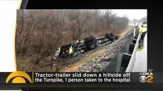 Tractor-trailer goes over hillside on Pennsylvania Turnpike