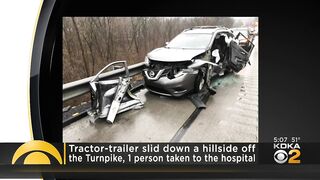 Tractor-trailer goes over hillside on Pennsylvania Turnpike