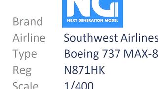 MODEL SNAPSHOT - Southwest Airlines | Boeing 737 MAX-8 | N871HK | NG Models | 400 Scale