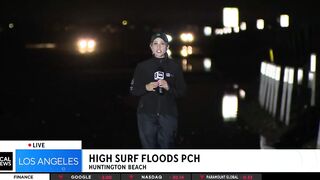Strong surf causes flooding on PCH in Huntington Beach