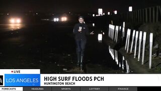 Strong surf causes flooding on PCH in Huntington Beach
