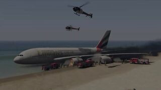 Emirates Airbus A380 Emergency Landing without Landing Gear at Beach - GTA 5