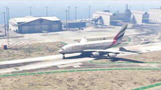 Emirates Airbus A380 Emergency Landing without Landing Gear at Beach - GTA 5