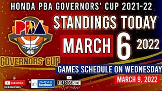 PBA STANDINGS TODAY as of MARCH 6, 2022 | GAME RESULTS TODAY | Games Schedule on Wednesday