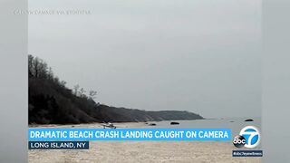 Small plane makes daring emergency landing on NY beach