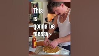 Charlie Puth baking in the kitchen via humy with Charlie Puth Instagram