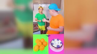 Orange vs cake ice cream challenge! ???? #funny #shorts by Ethan Funny Family