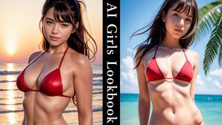 【4K】Girls in passionate red bikinis | AI Lookbook