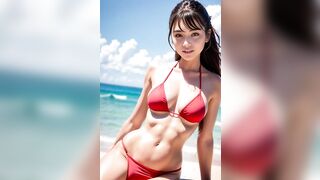 【4K】Girls in passionate red bikinis | AI Lookbook