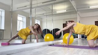 Home workout and stretching in Dress