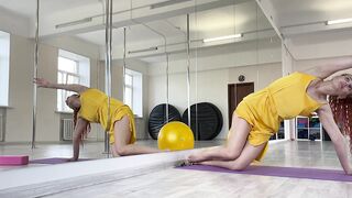 Home workout and stretching in Dress