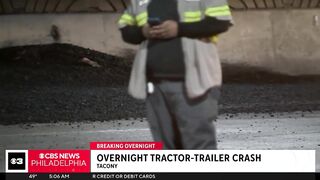 Tractor trailer flips, spills asphalt on I-95 in Tacony